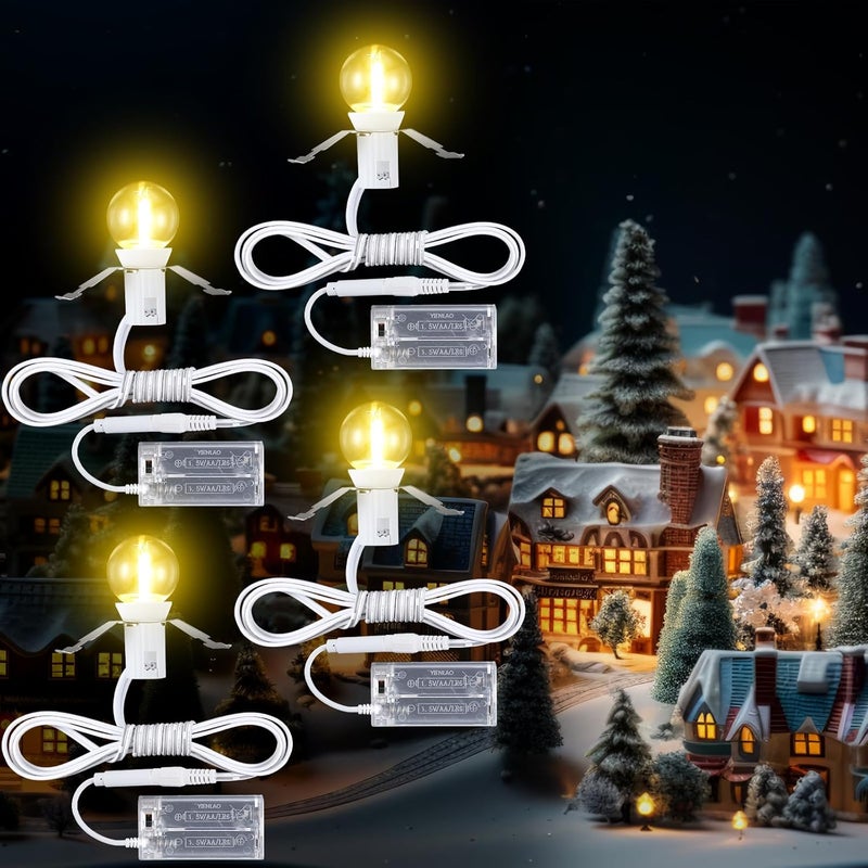 Meonum 4 Set Accessory Cords with LED Light Bulbs,Battery Power Anywhere Village Display Unit Lamp Replacement Compatible with Department 56 Villages Blow Mold Buildings - Image 1